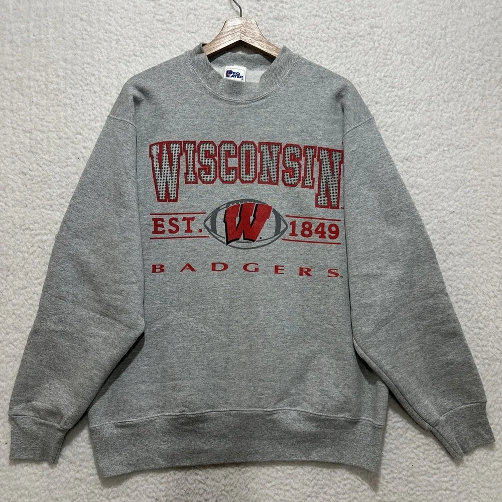 Vintage '90s Pro Player‎ Wisconsin Badgers Sweatshirt Crewneck Size L USA Made